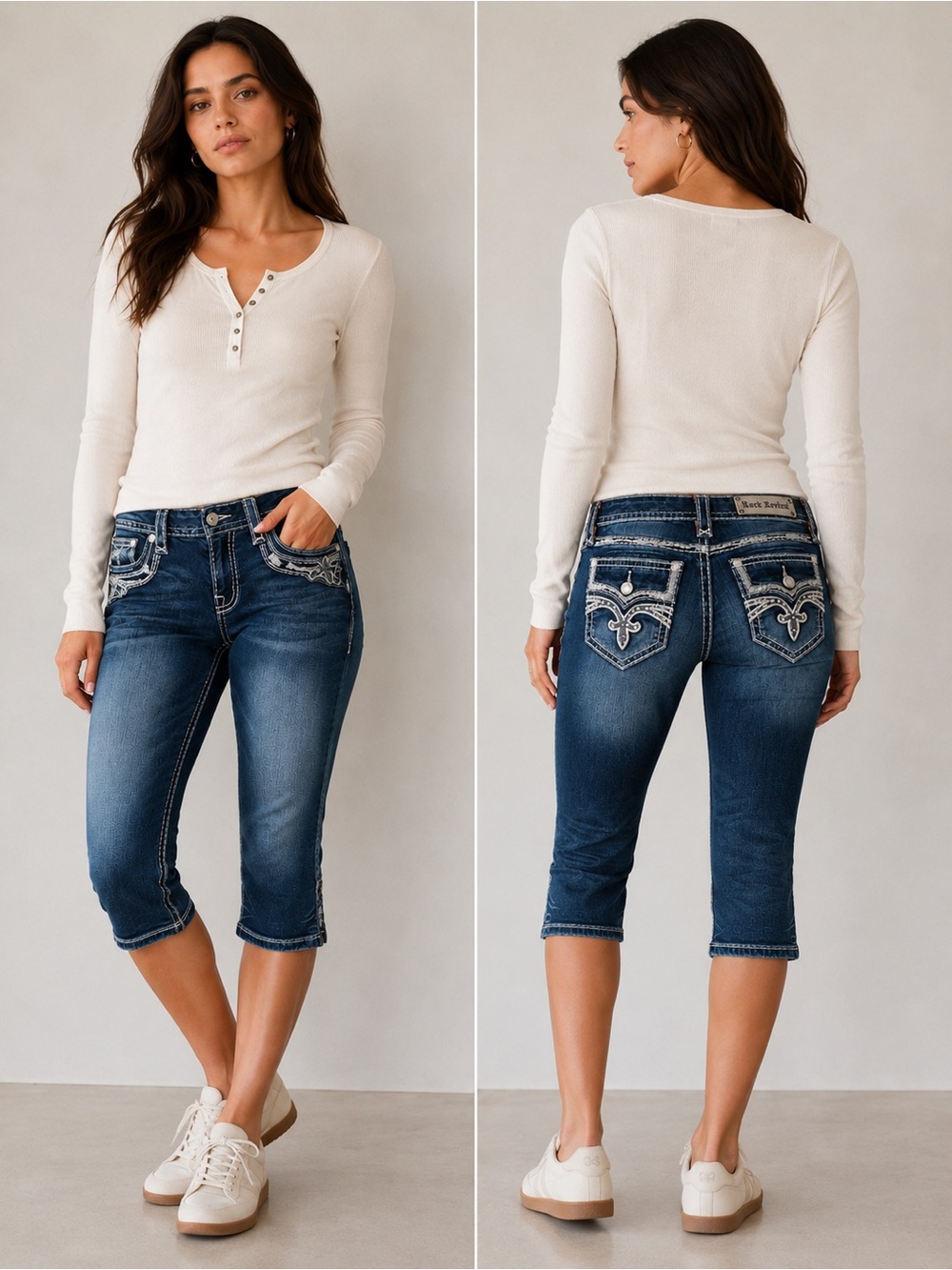 Rock Revival Ruella Easy Capri Dark Wash Jeans Womens Size 30